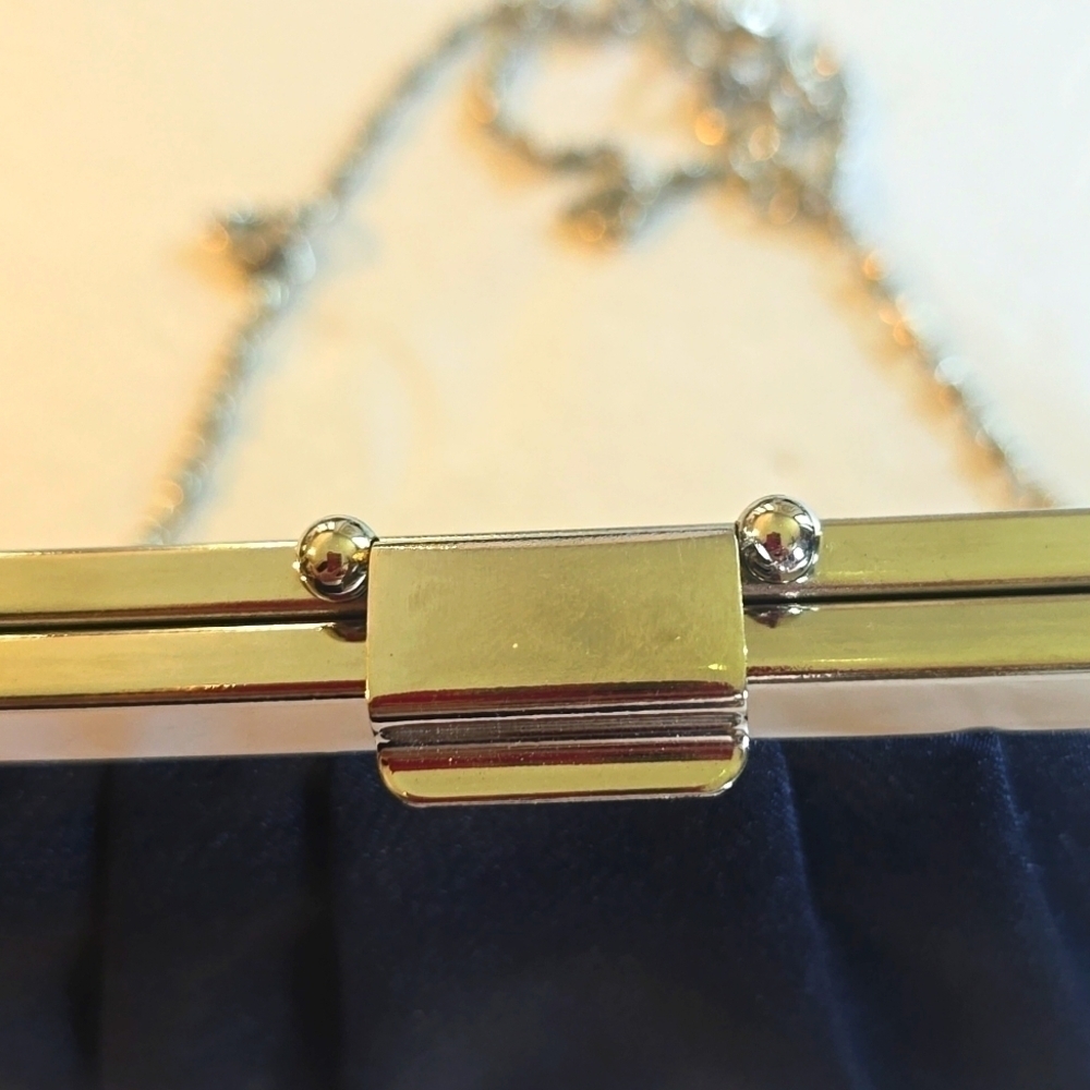 Gunne Sax | Navy Blue/ Silver Satin Evening Clutch Elegant Stunning! Large - Picture 13 of 14